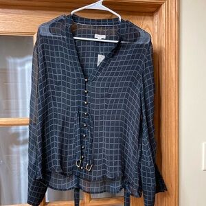 Women's Black Grid Pattern Top Anthropologie L NWT